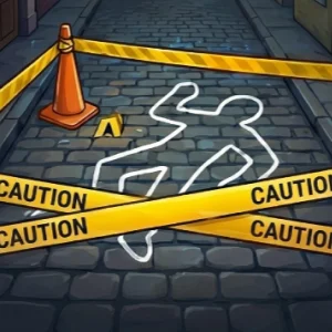 Crime scenes and murder mystery riddles illustration in YONQI Dark Stories