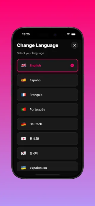 Écran de sélection de la langue avec prise en charge complète de 8 langues